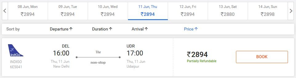 Flights from Delhi to Udaipur