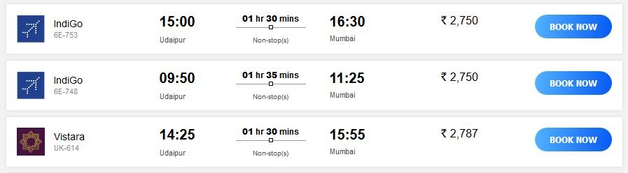 Result Udaipur Mumbai flight