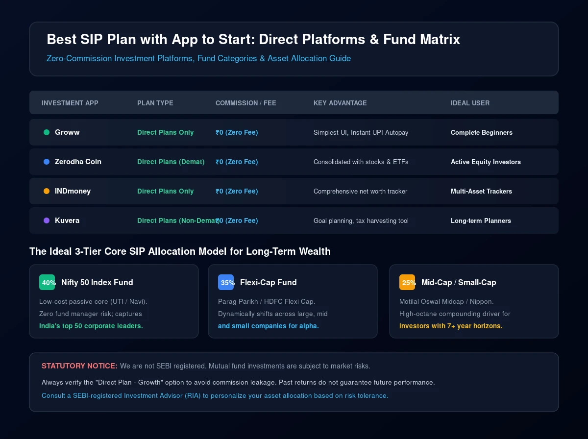 Best SIP plan with app to start direct mutual fund apps and allocation matrix table