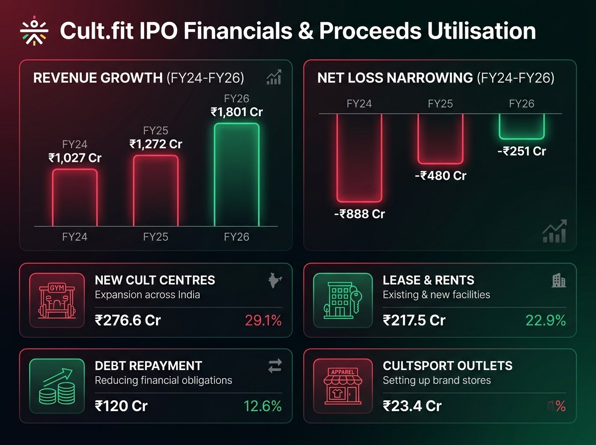 Cult.fit IPO Financials Revenue Growth Loss Reduction Proceeds Utilisation Card