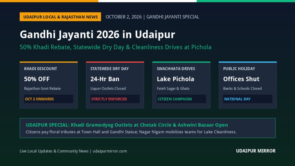 Gandhi Jayanti 2026 Udaipur Khadi 50 Percent Rebate Dry Day Lake Cleanliness