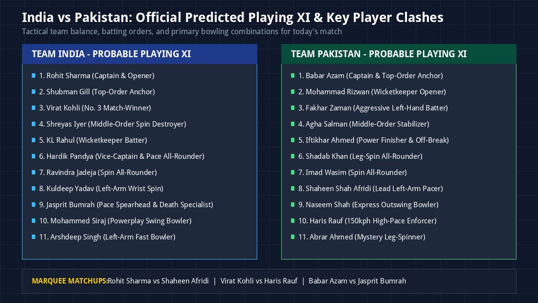India vs Pakistan Predicted Playing XI and Marquee Matchups Infographic