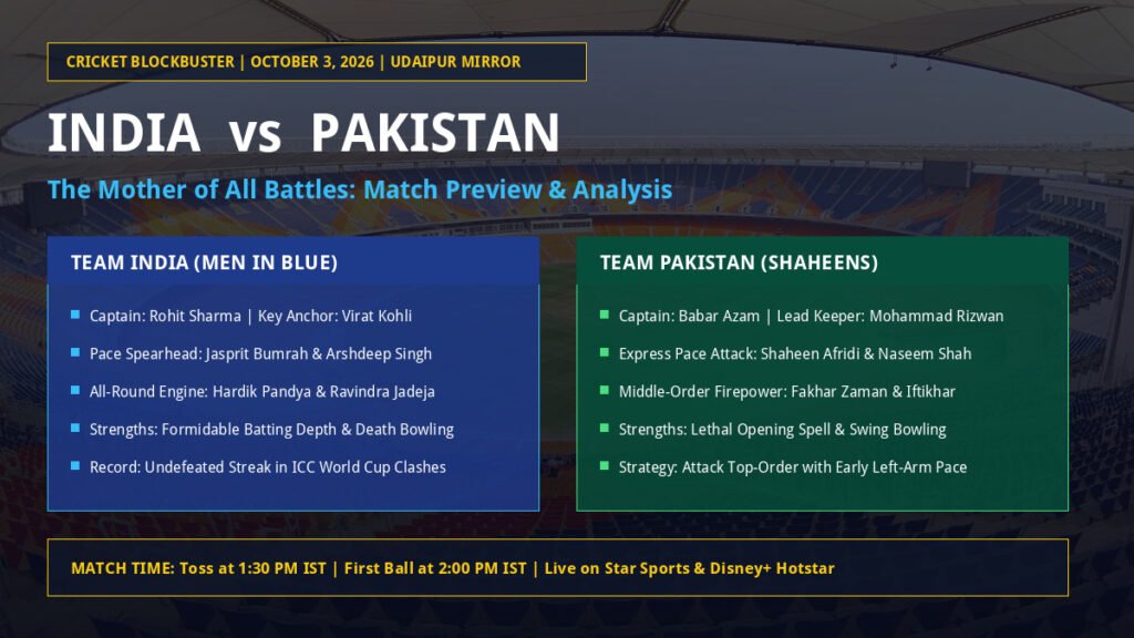India vs Pakistan Today Blockbuster Cricket Match Preview Banner October 3 2026