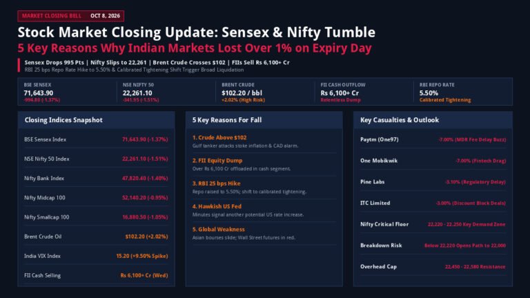 Indian stock market closing update October 8 2026: Sensex and Nifty crash closing levels and 5 key reasons