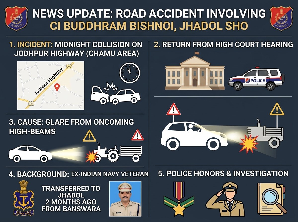 Jhadol SHO CI Buddhram Bishnoi Road Accident Timeline Infographic