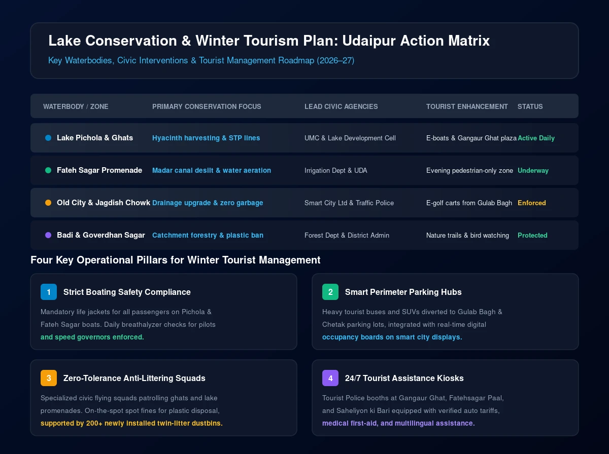 Lake conservation winter tourism plan Udaipur civic action matrix and tourist management table