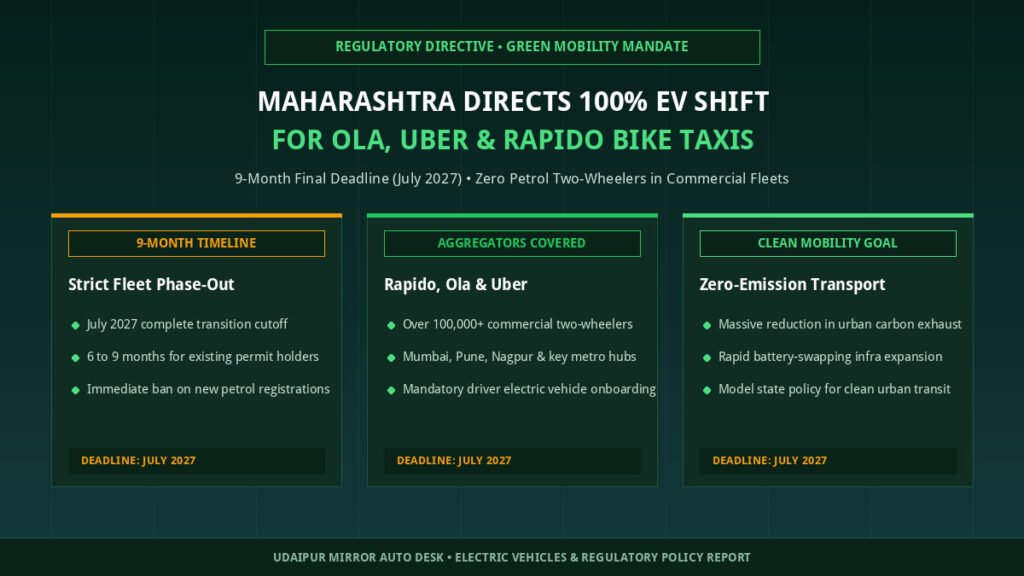 Maharashtra Mandates 100% EV Bike Taxis for Ola Uber and Rapido Within 9 Months