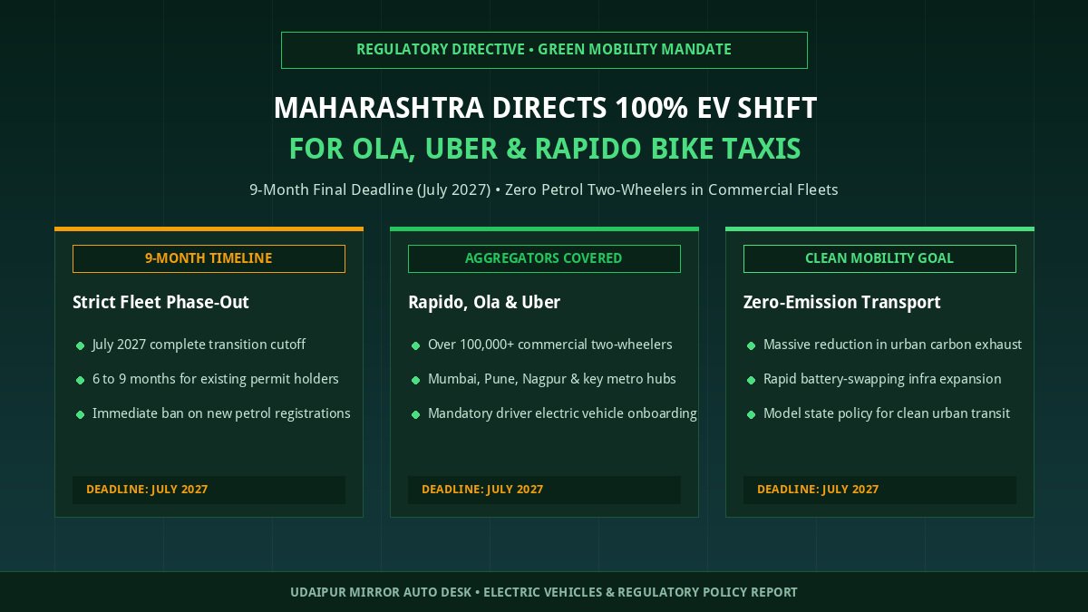 Maharashtra Mandates 100% EV Bike Taxis for Ola Uber and Rapido Within 9 Months