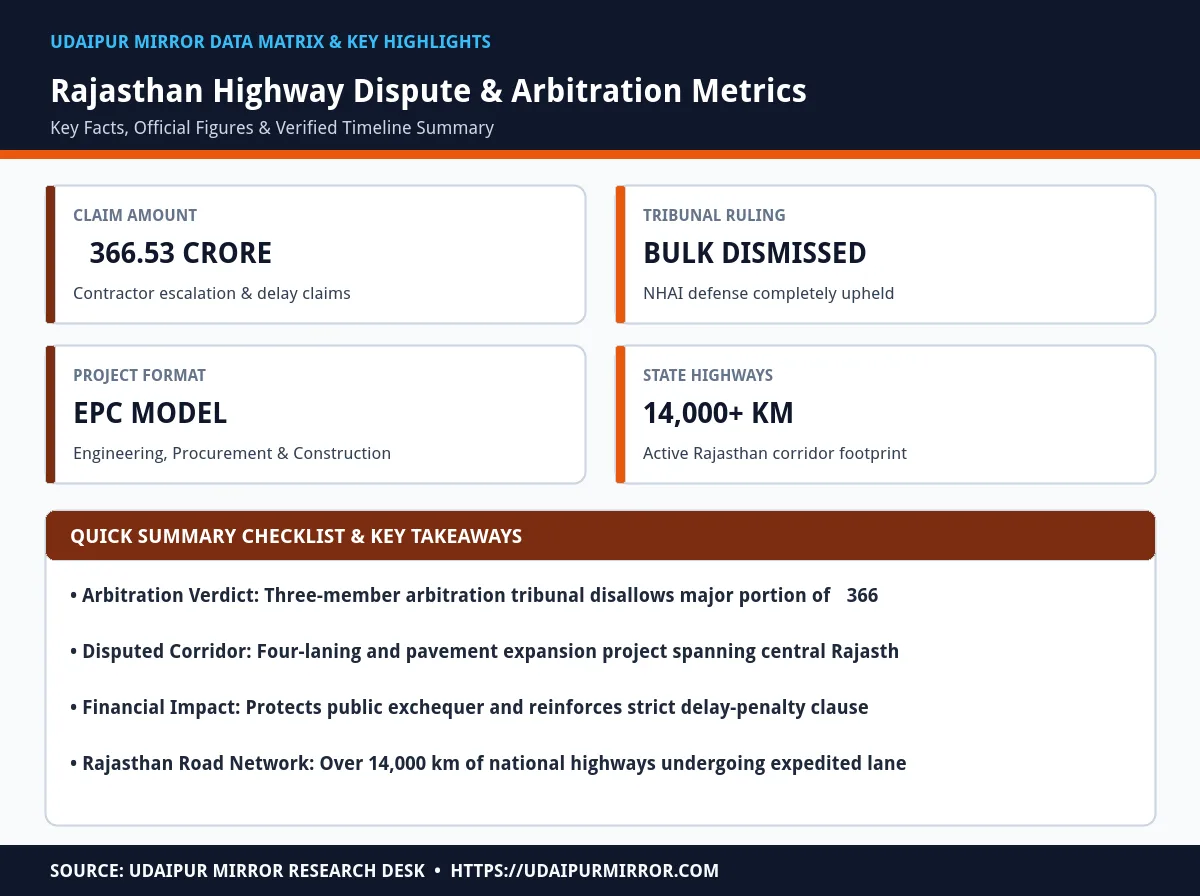 nhai rajasthan highway arbitration victory matrix card