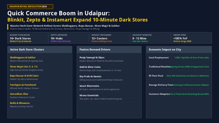 Quick commerce boom in Udaipur: Blinkit, Zepto and Instamart dark stores expansion ahead of festive rush