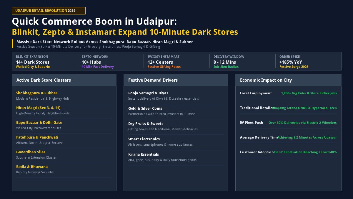 Quick commerce boom in Udaipur: Blinkit, Zepto and Instamart dark stores expansion ahead of festive rush