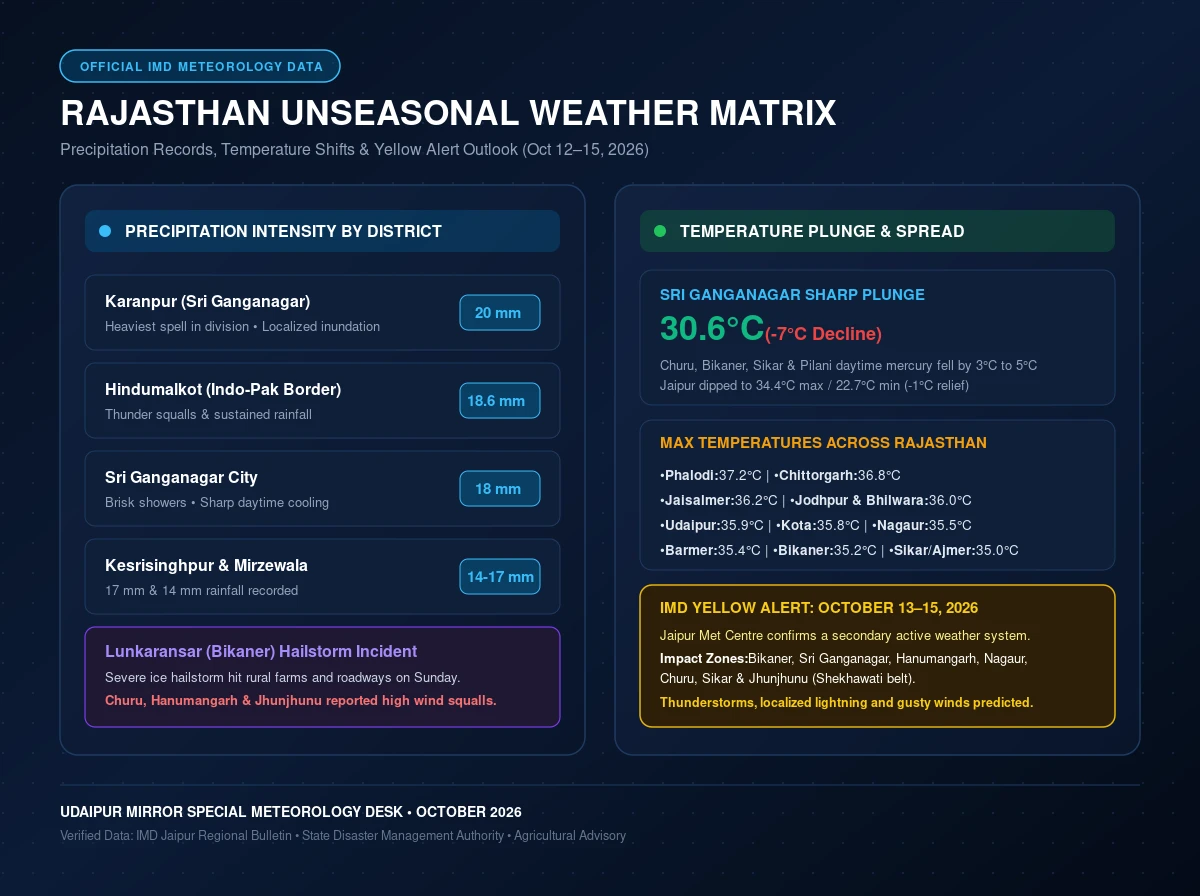 rajasthan weather update bikaner hailstorm rain precipitation and temperature matrix card