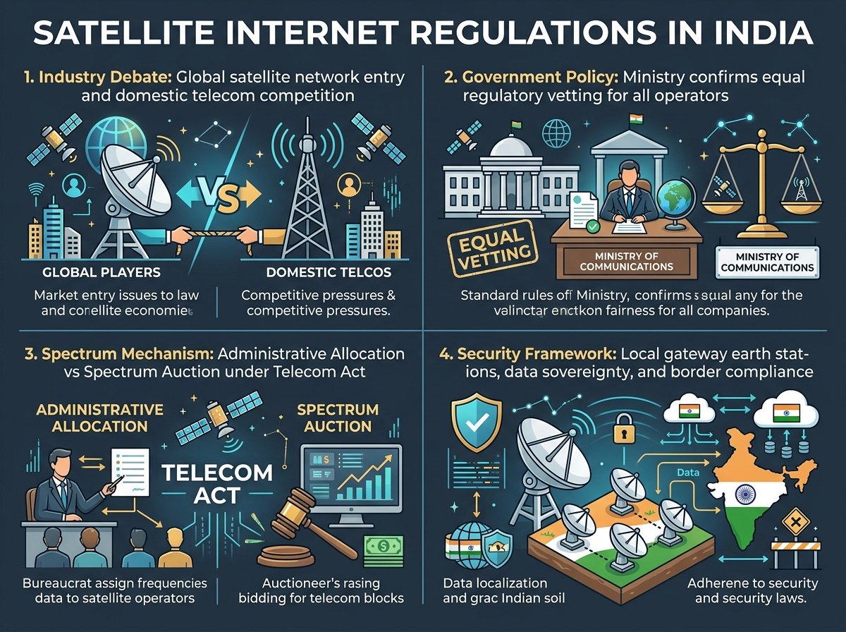 Satellite Internet Regulations in India Administrative Allocation Infographic