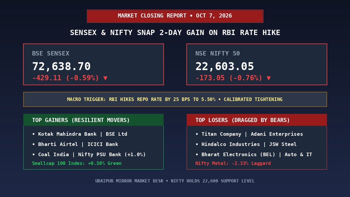 Stock Market Closing Today October 7 2026 Sensex Nifty Gainers Losers Banner