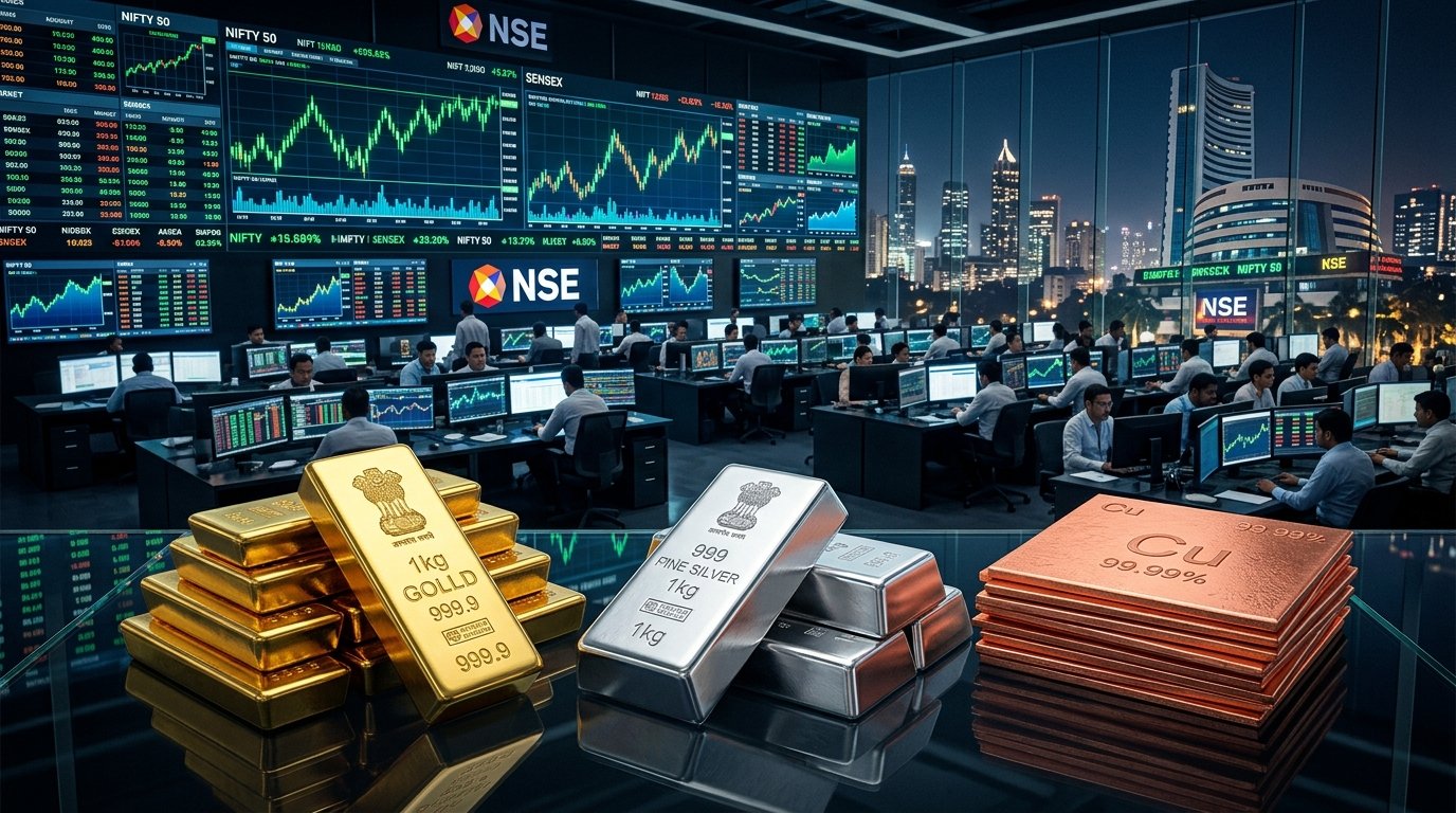 Stock market and commodity prices today Sensex Nifty gold silver copper trading