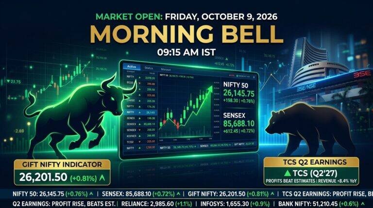 Stock Market Opening Today 9 October 2026 GIFT Nifty Sensex TCS Results