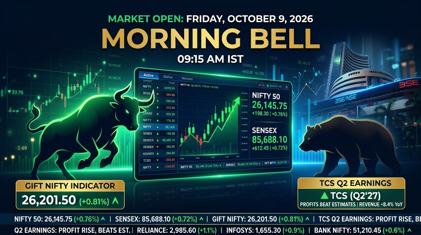 Stock Market Opening Today 9 October 2026 GIFT Nifty Sensex TCS Results