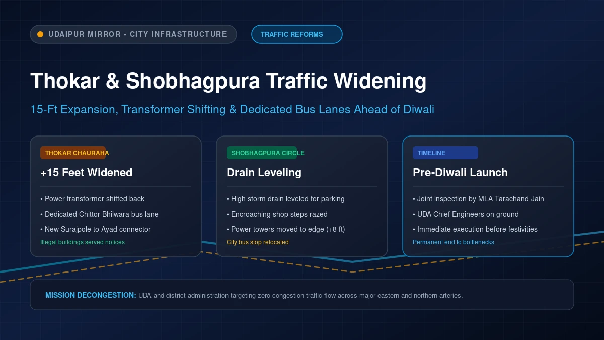 Thokar Shobhagpura traffic widening Udaipur MLA Tarachand Jain UDA inspection banner