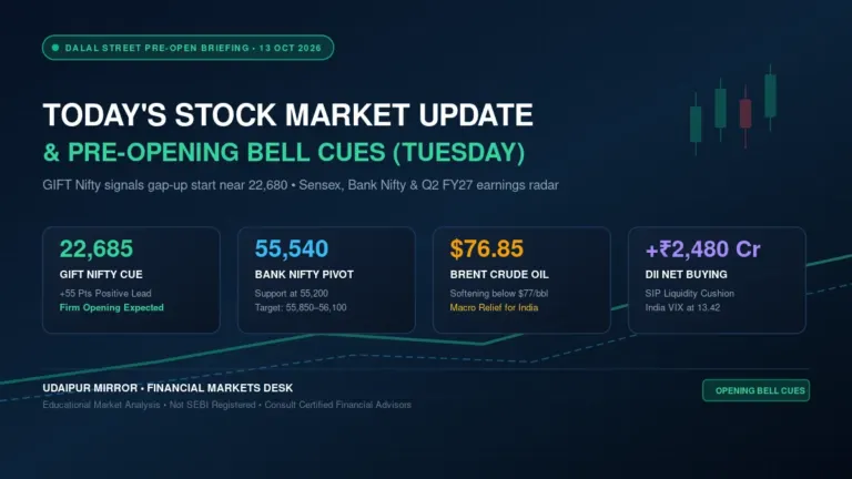todays stock market update and opening cues 13 october 2026 sensex nifty gift nifty banner