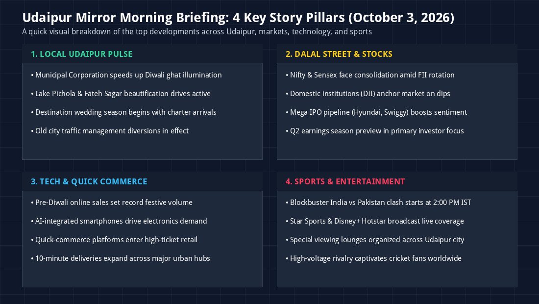 Udaipur Mirror Morning Briefing 4 Story Pillars Infographic October 3 2026