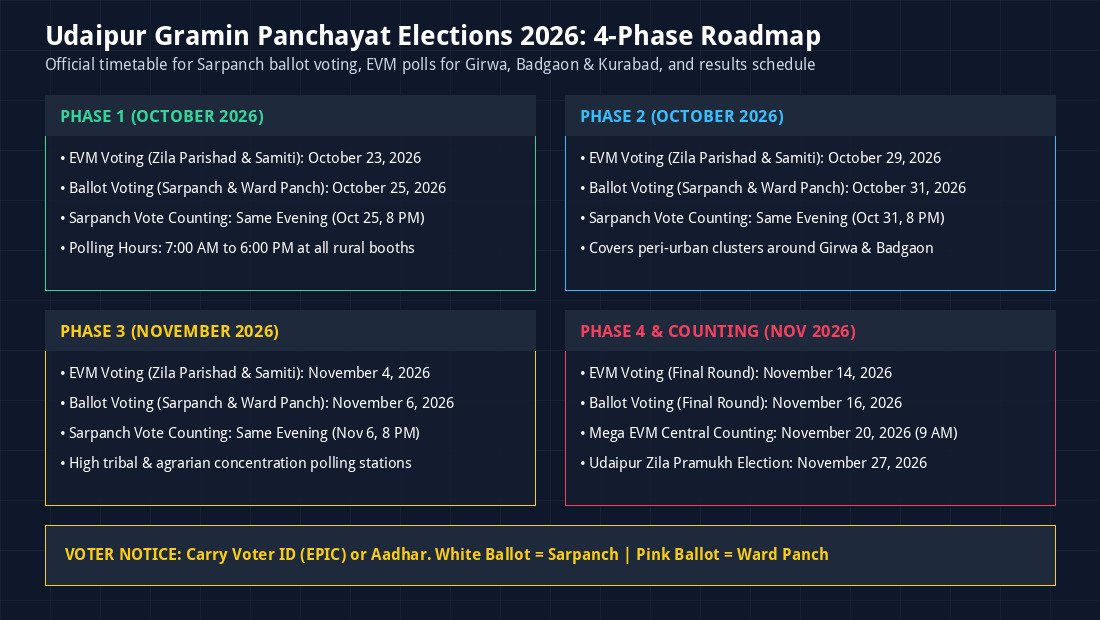 Udaipur Gramin Panchayat Elections 2026 4 Phase Schedule Infographic
