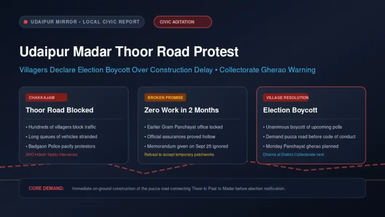Udaipur Madar Thoor road protest election boycott chakkajam banner