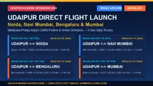 Udaipur to Noida, Navi Mumbai, Bengaluru and Mumbai direct flights by IndiGo and Akasa Air full schedule 2026