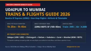 Udaipur to Mumbai Train and Flights Timetable Schedule and Airfares Banner