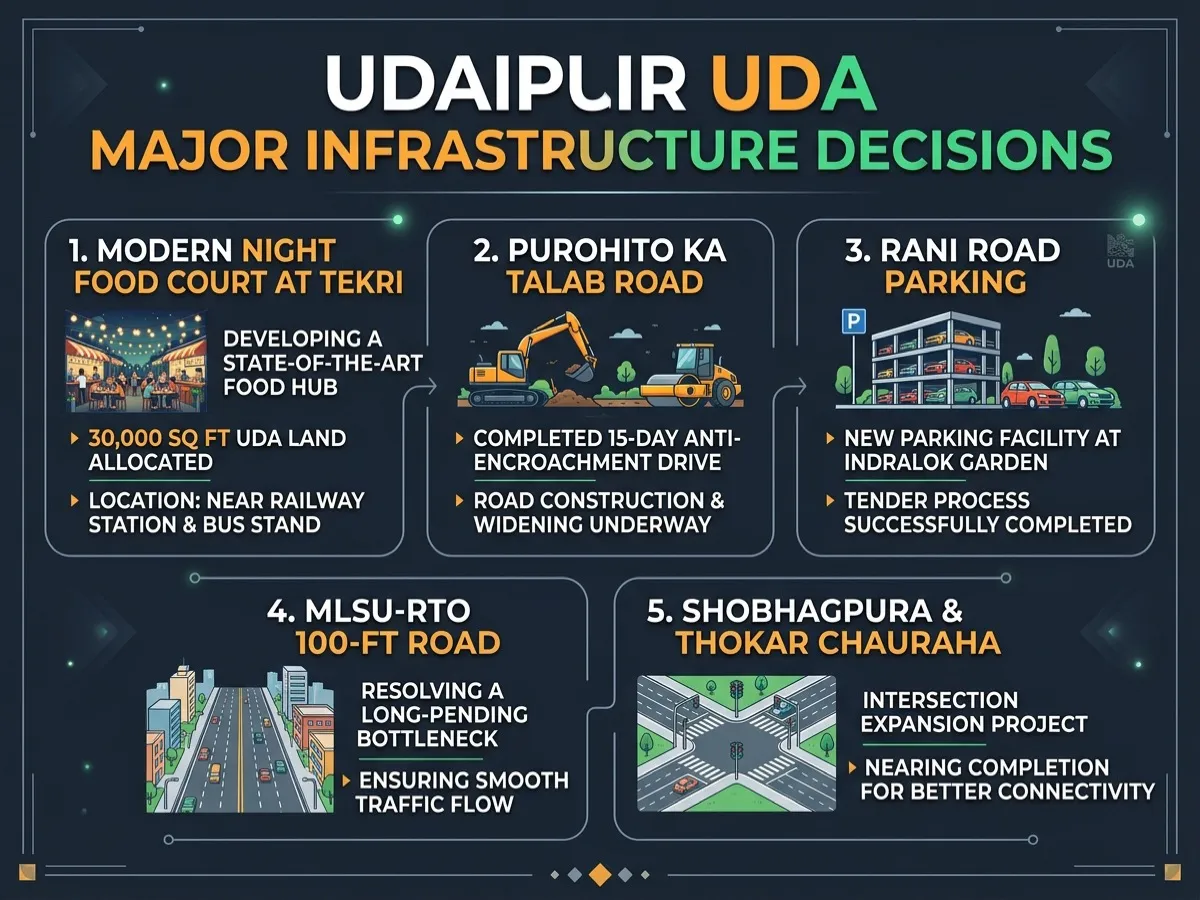 Udaipur UDA Major Infrastructure Decisions and Key Projects Infographic Card