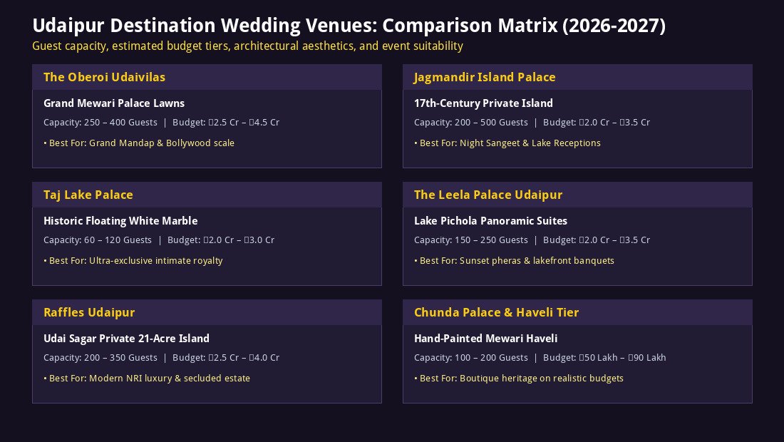 Udaipur Wedding Destinations Venue Comparison Matrix Capacities and Budgets