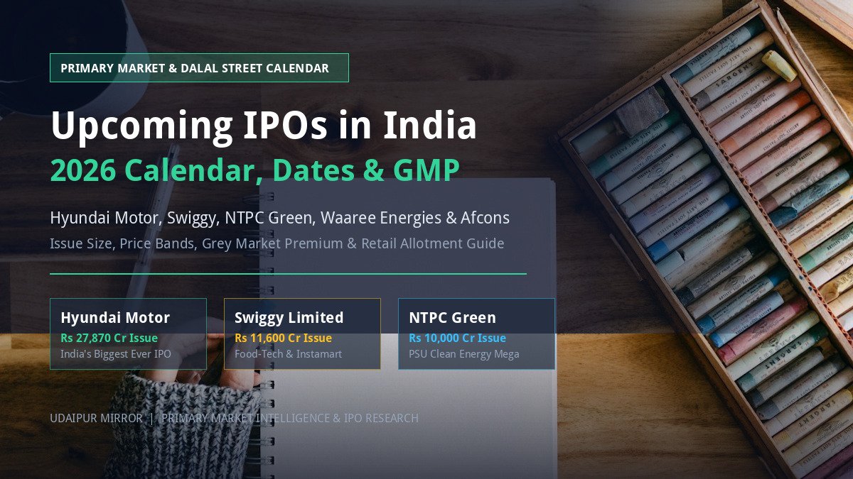 Upcoming IPOs in Indian Market 2026 Hyundai Motor Swiggy NTPC Green Energy Calendar Banner
