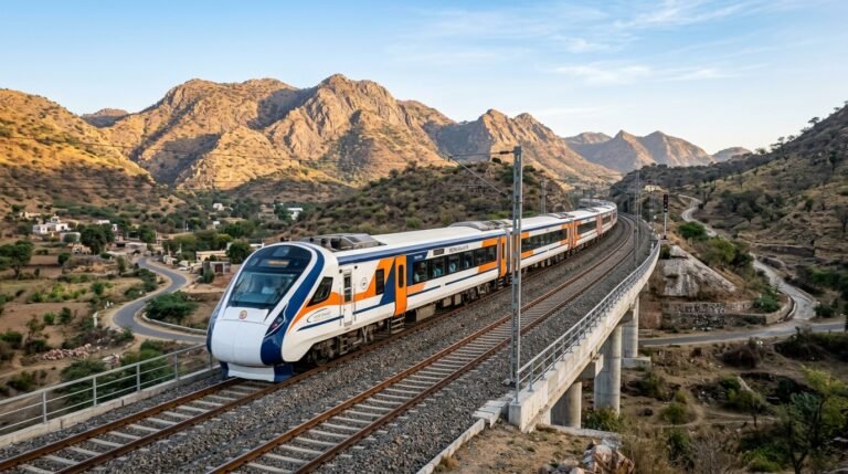 Surat Udaipur Vande Bharat Express semi high speed train in Aravali hills