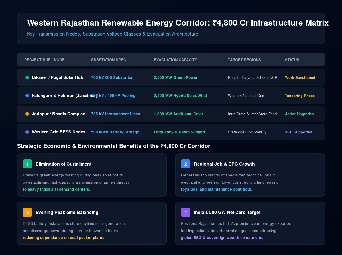 Western Rajasthan renewable energy corridor transmission lines and substations matrix table